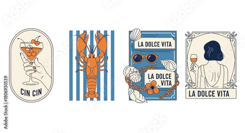 Vintage Summer Set Cocktail, Lobster, Sunglasses, and The Sweet Life in Coastal Vibes