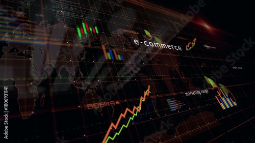 Ecommerce shopping online business charts and graphs diagram seamless and loopable 3d concept on screen