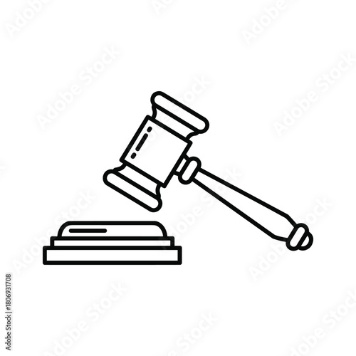 Legal gavel and sound block line art icon for justice decisions