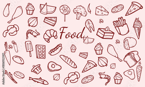 Hand drawn chalk food illustrations. Mediterranean dinner. Wine, champagne tower, charcuterie drawings for wedding invitations, menus, parties. Vector illustration La dolce vita italian sketch style
