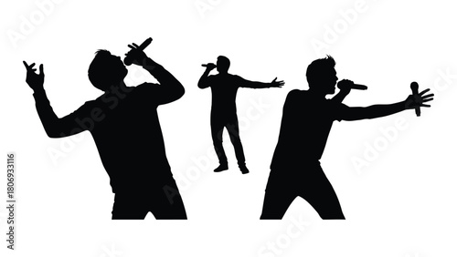 Silhouettes of singers performing isolated on white background, Vector
