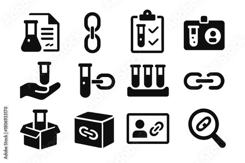 Lab science and document icons featuring chemistry equipment and links