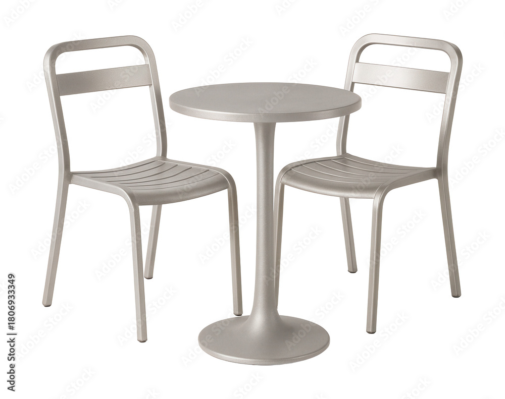 Fototapeta premium A lightweight aluminum bistro set, ideal for savoring coffee on a cozy balcony.