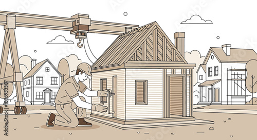 House construction progress, illustrating the stages of home building and architecture in a