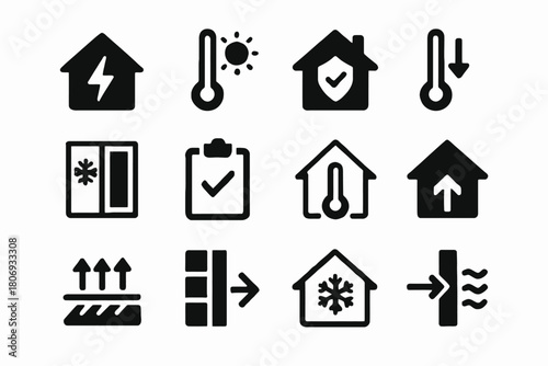 Energy efficiency and climate control icons for homes