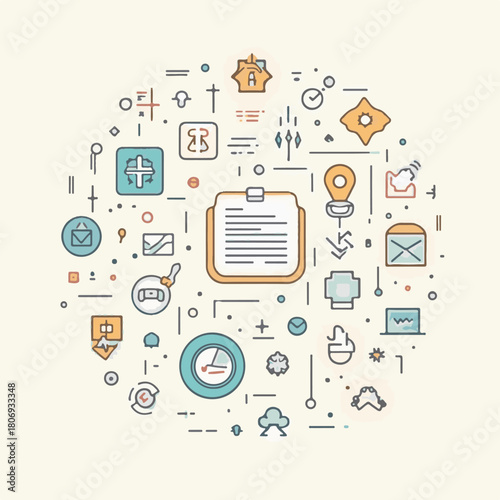 Minimalist Medical Icon Set Vector Illustration with Clipboard and Healthcare Symbols in Modern Style