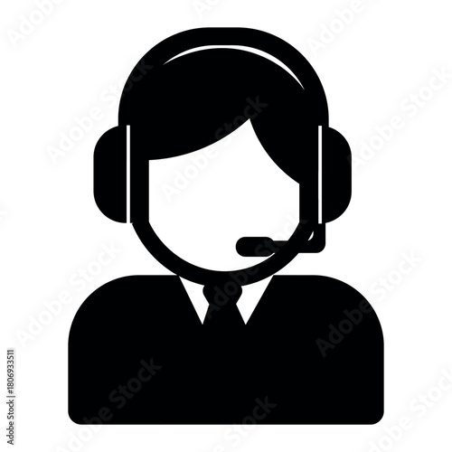 Call Center Agent Icon with Headset – Customer Support Representative Silhouette