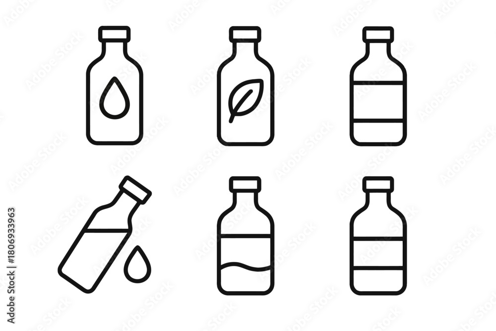 Fototapeta premium Minimalist outline icons of bottles with various designs and symbols