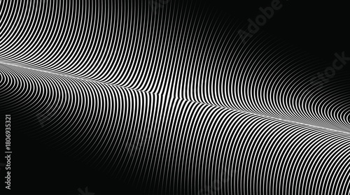 Abstract curved lines black and white halftone vector illustration background.