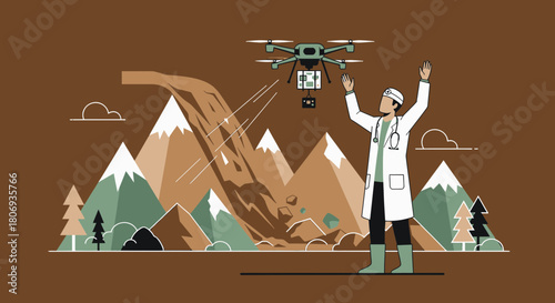 Innovative healthcare professional using drone technology for post avalanche assistance in