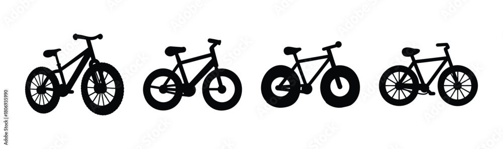 Fototapeta premium Four different bicycle silhouettes line on white background