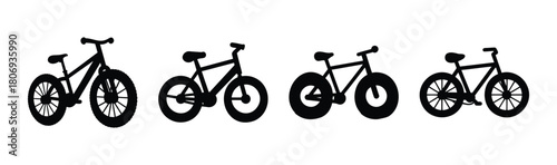 Four different bicycle silhouettes line on white background