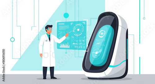 Innovative medical technology, futuristic healthcare solutions and data analysis using advanced