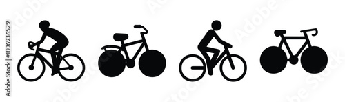 Bicycle and cyclist icons set on white for cycling activities