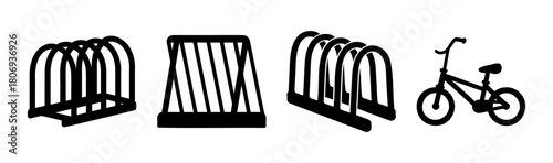 Bicycle racks and a bike silhouette set for urban cycling