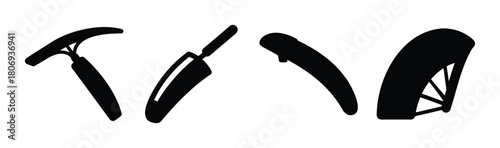 Outdoor sports and utility tools black silhouette icon set.
