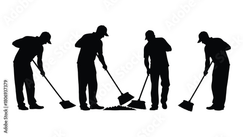 Sweeping men silhouettes isolated on white background, Vector