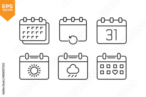 Set of line icons Calendar. Outline icons collection stock illustration stock illustration
