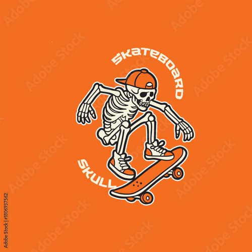 vintage t shirt design the skull prepares to make the jump skateboard illustration
