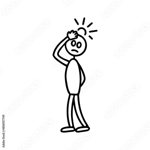 A stick figure scratching its head with a confused expression isolated on, seemingly having a moment of realization