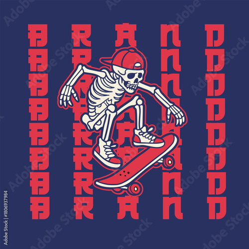 vintage t shirt design the skull prepares to make the jump skateboard illustration
