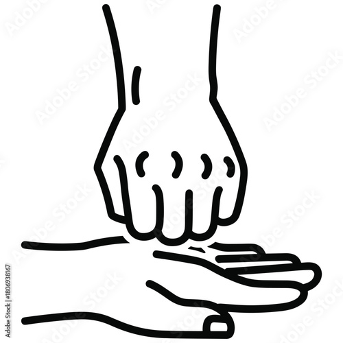Pressure on palm, hand pressing down, support, interaction concept