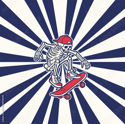 vintage t shirt design the skull prepares to make the jump skateboard illustration

