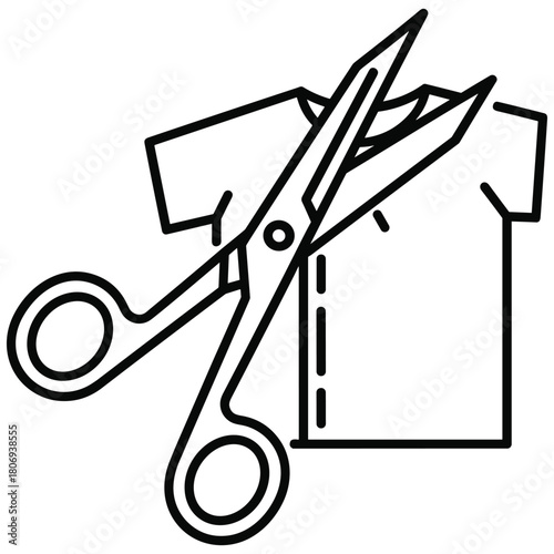 Scissors cutting a t-shirt line art icon for craft and textile