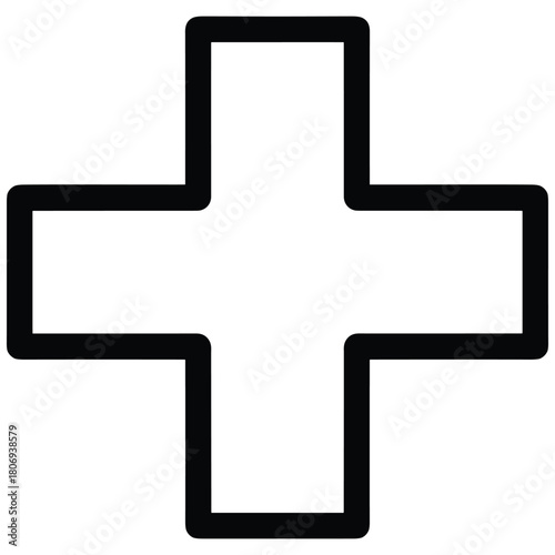Black outline cross symbol for medical and mathematical applications