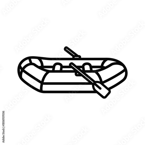 Outline icon of an inflatable boat with oar, water recreation