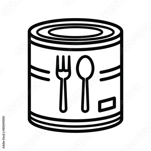 Canned food can with fork and spoon icon for meal and provisions