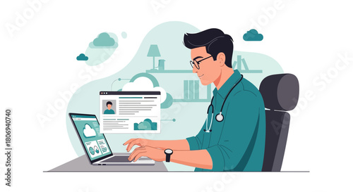 Dedicated doctor providing virtual healthcare consultation through an online platform