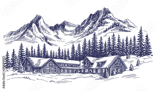 Mountain landscape sketch vector illustration, hand drawn mountains and hills