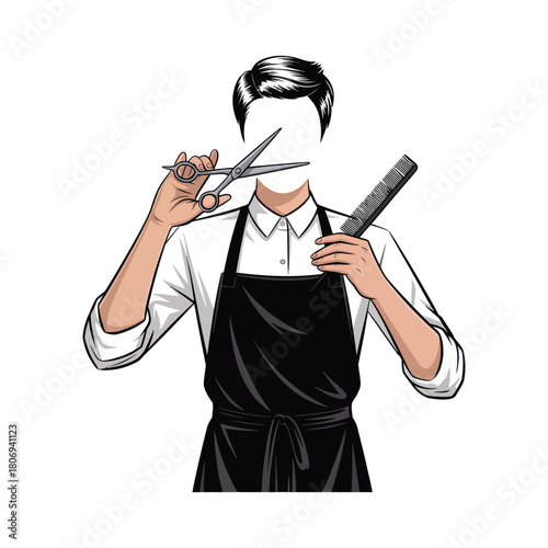 Hairdresser with scissors and comb transparent background.