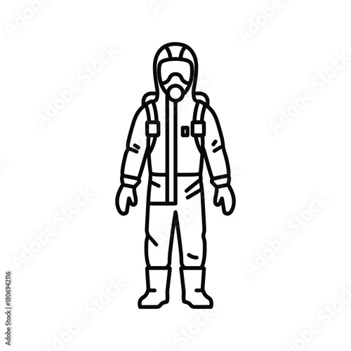 Safety protective suit outline icon for chemical protection work