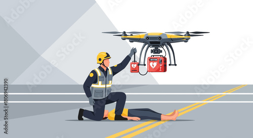 First responder utilizing drone technology to deliver vital medical supplies for emergency
