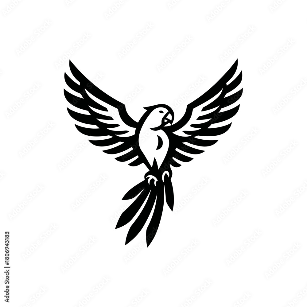 Fototapeta premium Parrot in flight - black and white illustration