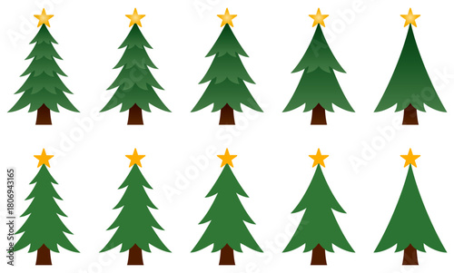 様々な形のクリスマスツリーのアイコンのベクターイラストのセット