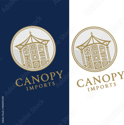 Minimalist Golden Canopy Imports Logo with culture Icon.eps