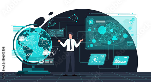 Futuristic globalization concept with data visualization analysis and artificial intelligence