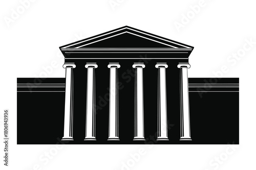 Classic greek revival building facade silhouette