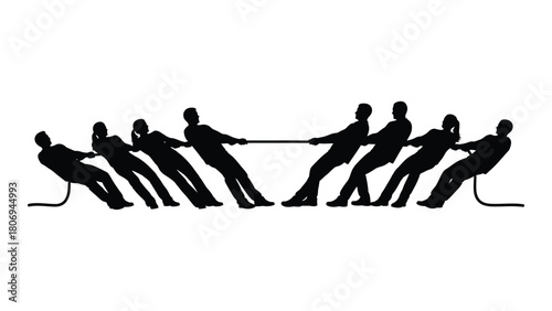 Tug-of-war silhouette isolated on white background, Vector