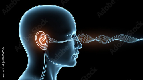 Digital Ear with Sound Waves Representing Hearing Loss and Deafness