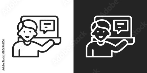 Presentation Icon In Line Version On Black And White Background