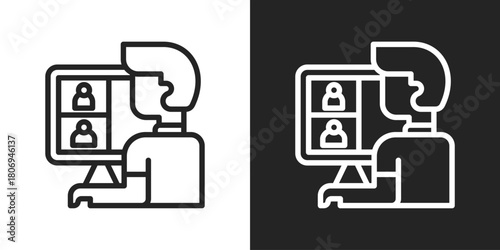 Video conference Icon In Line Version On Black And White Background