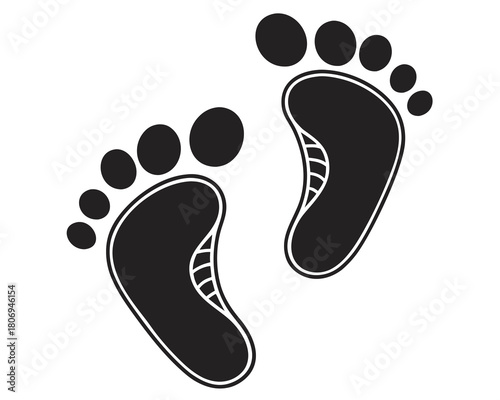 Black footprint isolated on white background, a symbol of baby or child