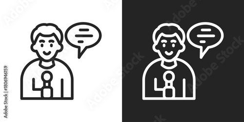 News reporter Icon In Line Version On Black And White Background