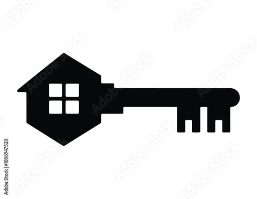 House Shaped Key Icon - Real Estate, Property Security, and Home Ownership Vector Symbol