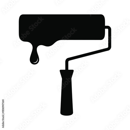 Paint Roller with Dripping Drop Icon - Home Renovation, Painting Service, and Decorator Tool Vector
