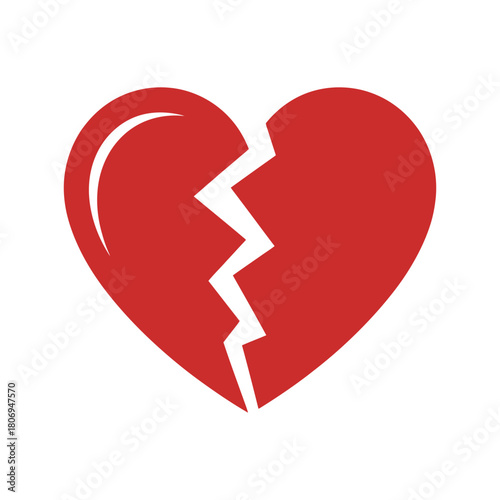 Broken Red Heart Icon - Heartbreak, End of Love, and Divorce Vector Symbol